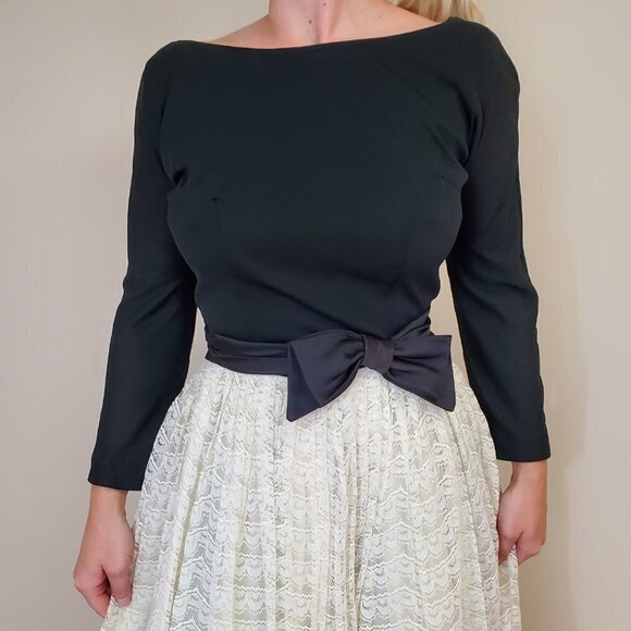 Vtg 50s 60s Fit Flare Dress Parklane Cupcake Lace/tulle V Back Midi S/4 - Picture 3 of 11